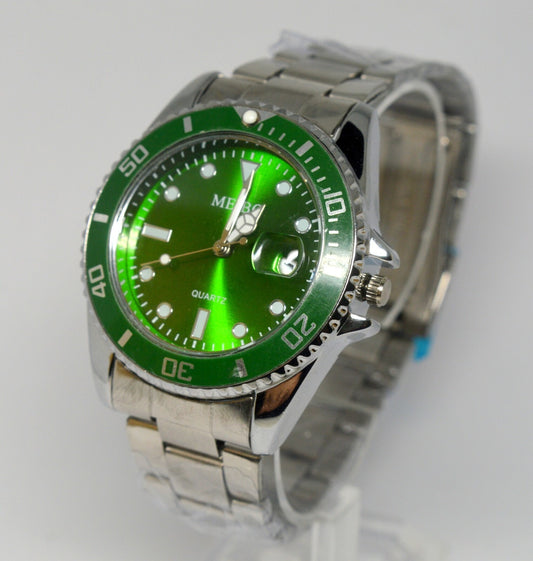 MEN'S POWERFUL GREEN DIAL QUARTZ STEEL WATCH